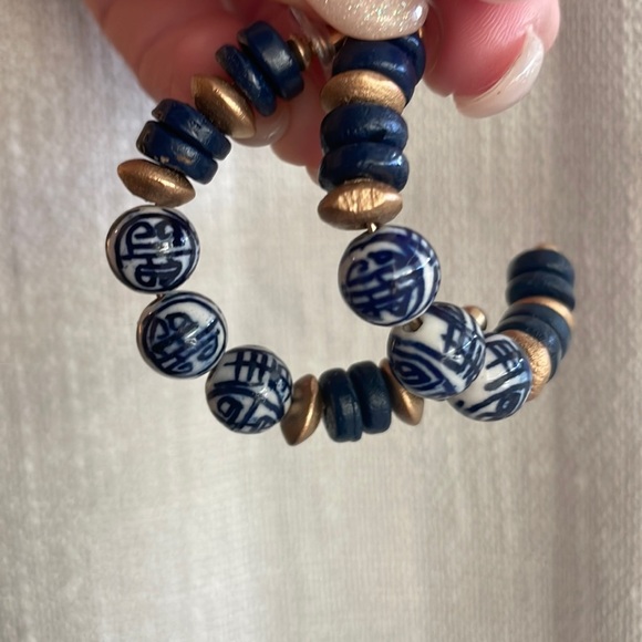 Jewelry - Canvas blue and white Hoop earrings